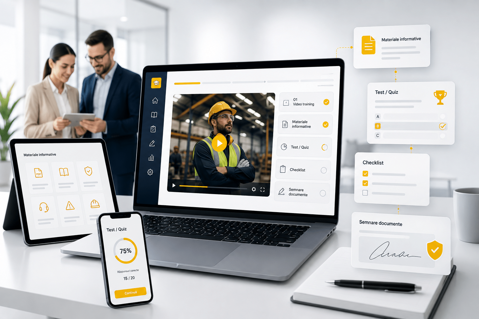 Instruire SSM online pentru firme cu materiale digitale, testare, verificare și semnare electronică