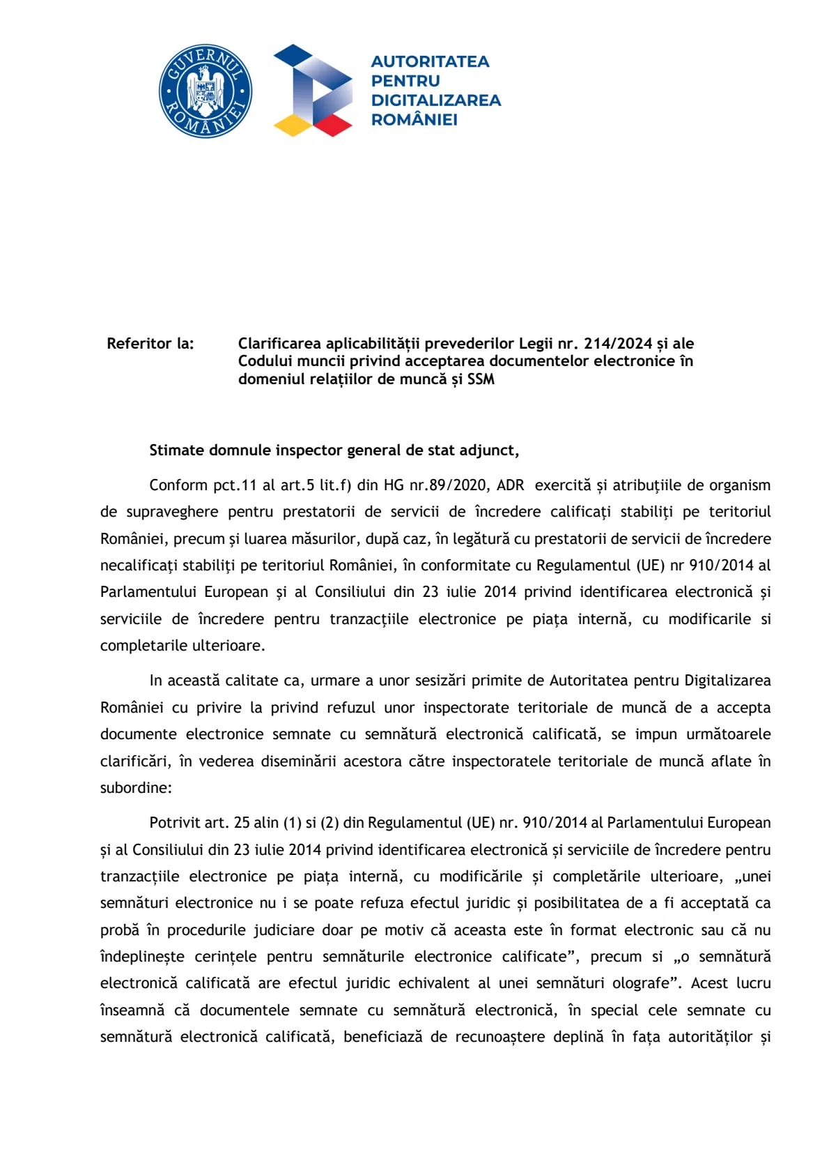 Clarificare ADR despre documente SSM electronice, pagina 1